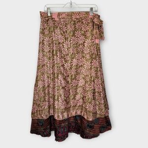 Darn Good Yarn Recycled Sari Maxi Wrap Skirt XL Pink